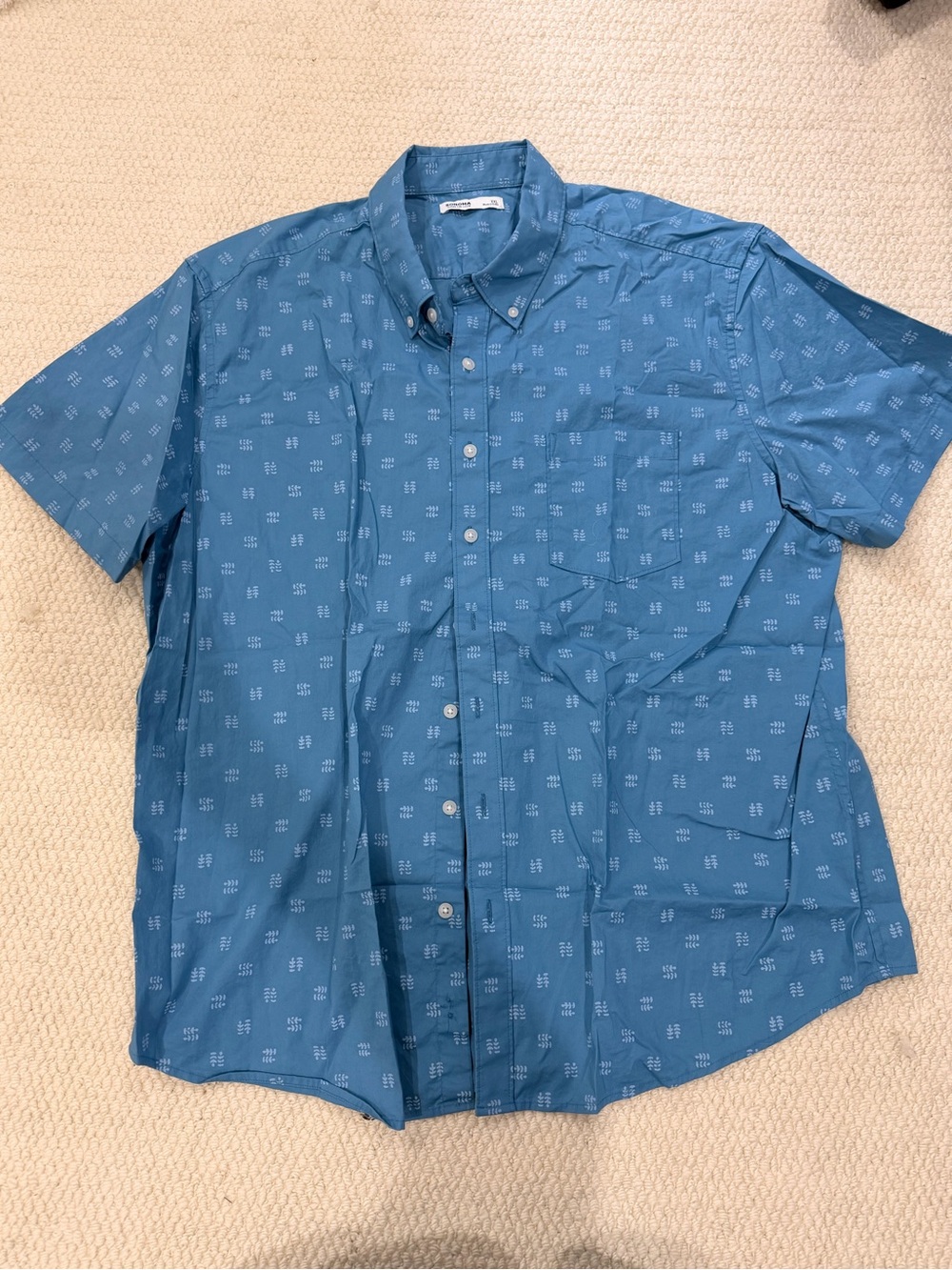 Sonoma Blue Short-Sleeve Button-Down Shirt with Subtle Micro Pattern